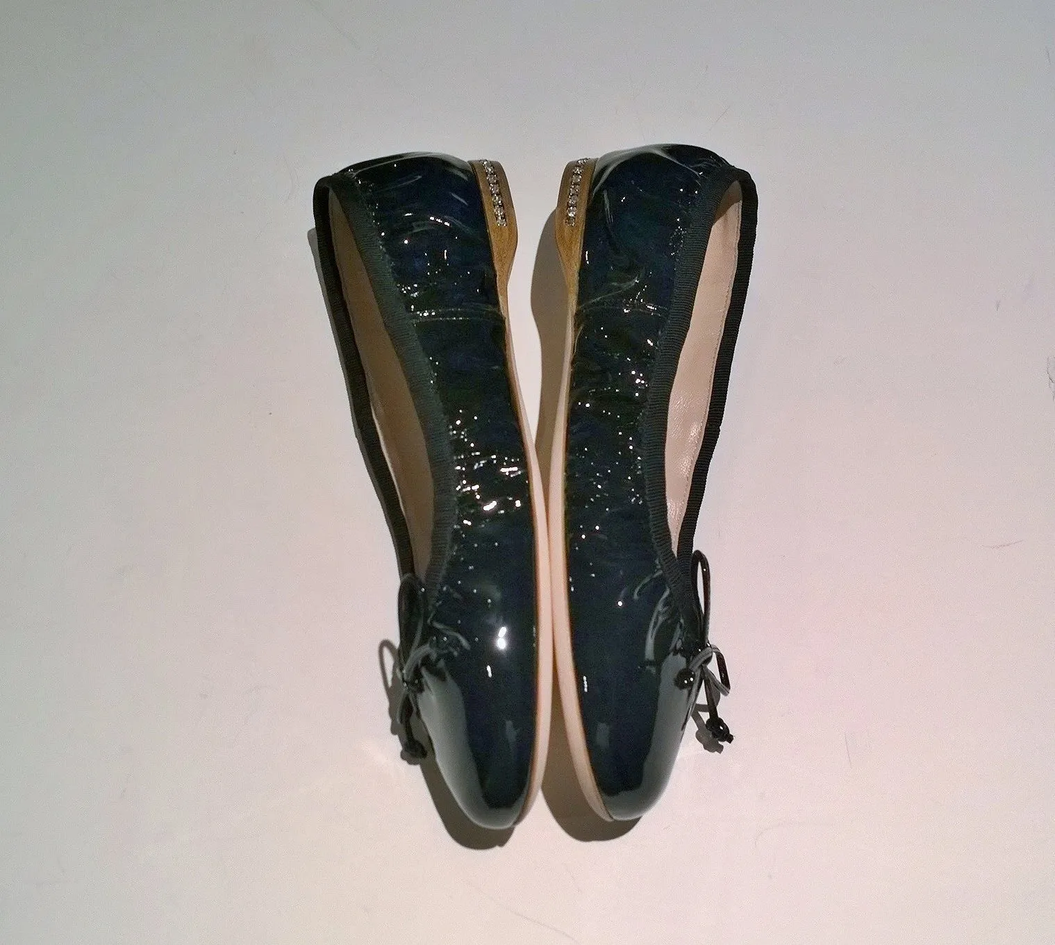 Miu Miu Draped Black Patent Leather Ballet Shoes Pleated Ballerina Flats