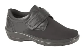 Mod Comfy Wide fitting Ladies Velcro strap Shoes Black Stretchy L042A