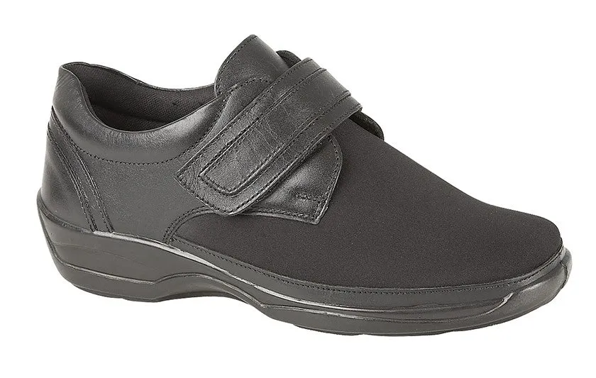 Mod Comfy Wide fitting Ladies Velcro strap Shoes Black Stretchy L042A