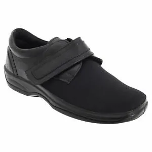 Mod Comfy Wide fitting Ladies Velcro strap Shoes Black Stretchy L042A
