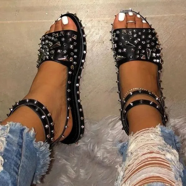 open toe buckle casual rivet sandals