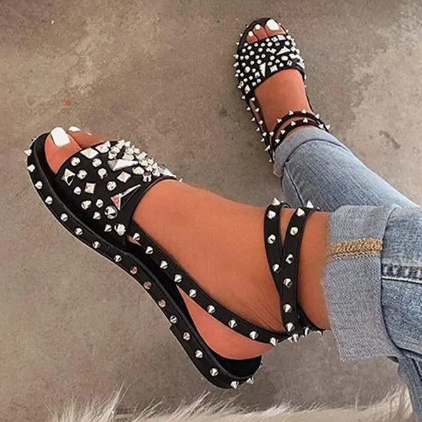 open toe buckle casual rivet sandals