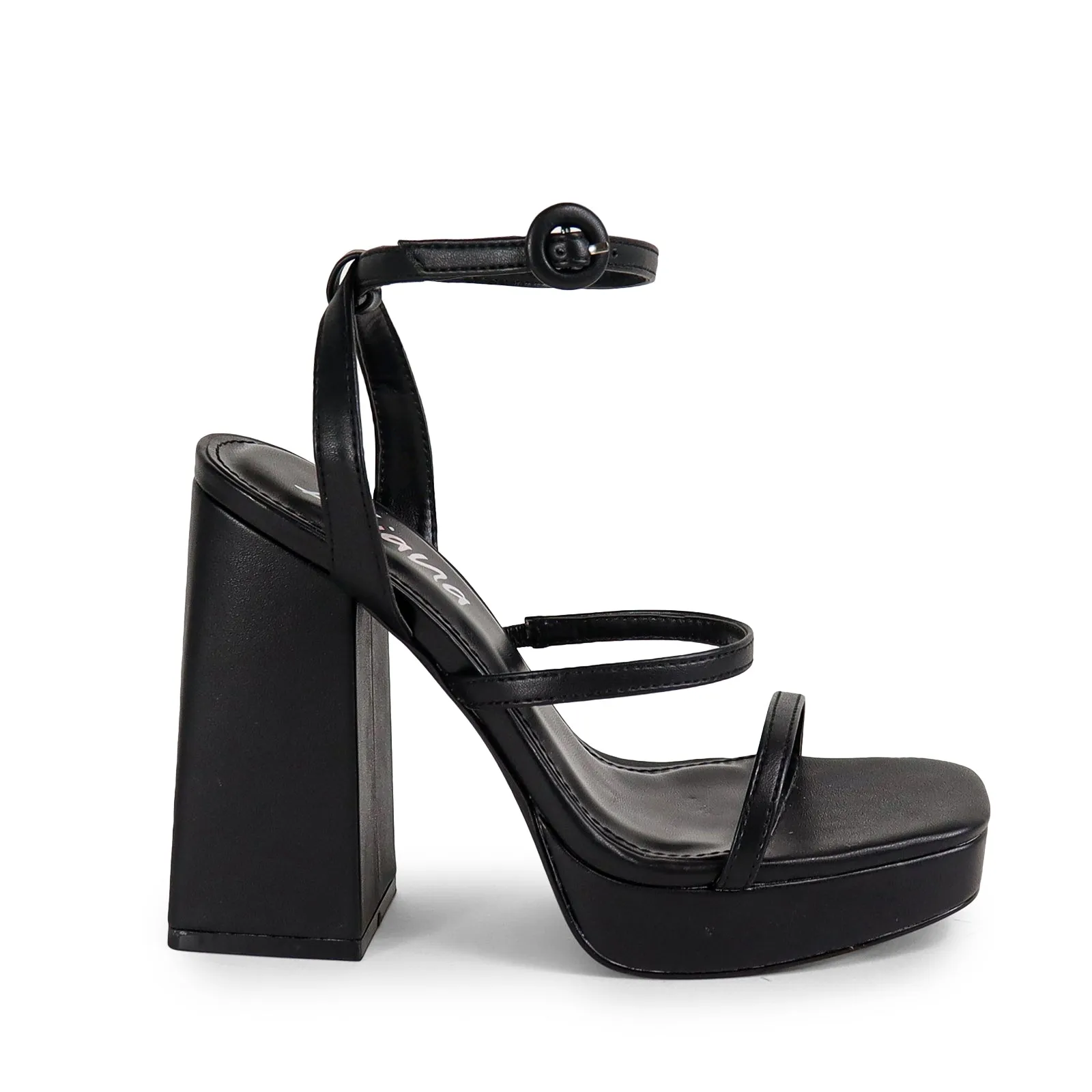 RHODE-1 OPEN TOE STRAP W/ BLOCK HIGH HEEL - BLACK