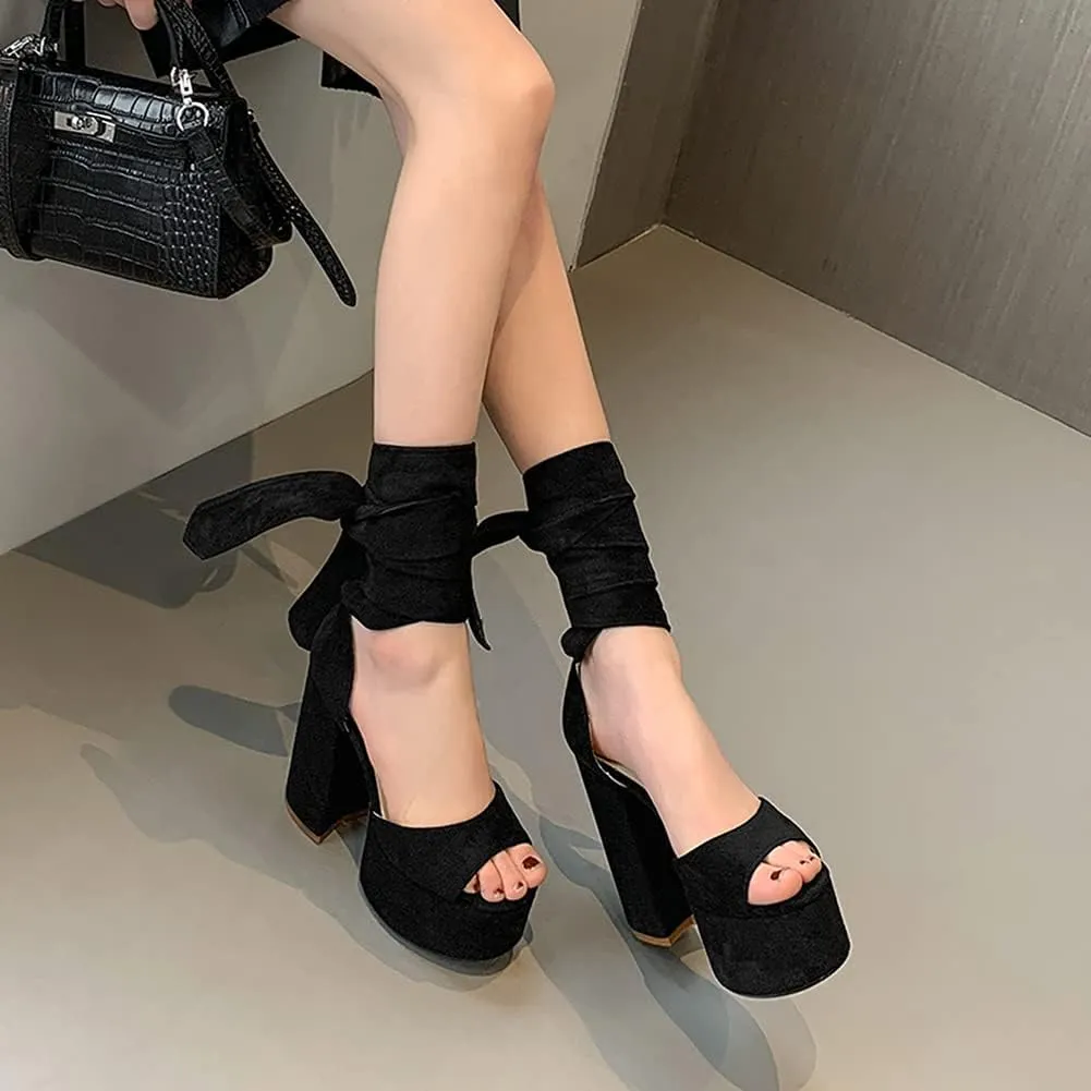 Roimaash Fashion Platform Sandals Block High Heels