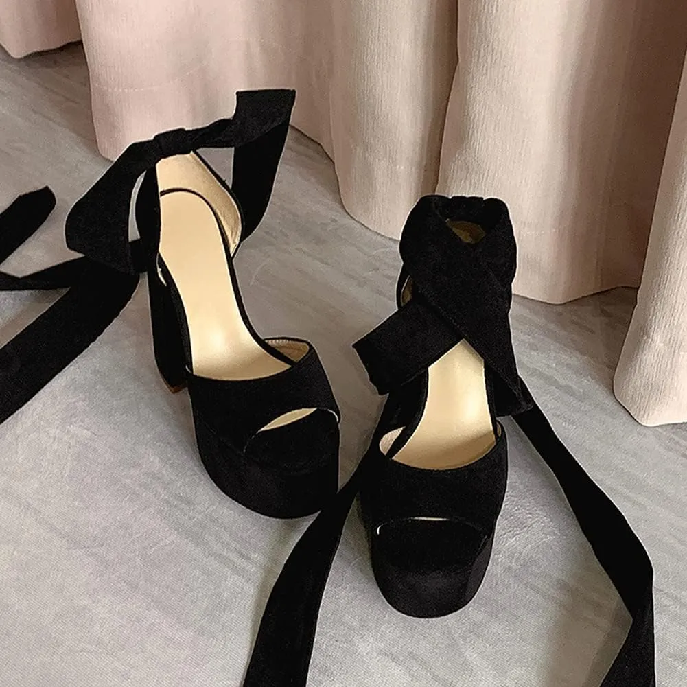Roimaash Fashion Platform Sandals Block High Heels