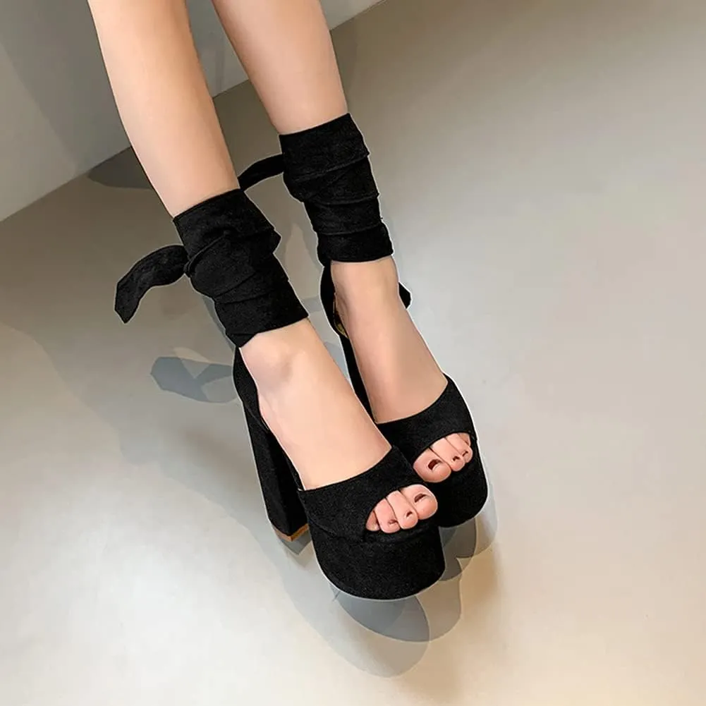 Roimaash Fashion Platform Sandals Block High Heels