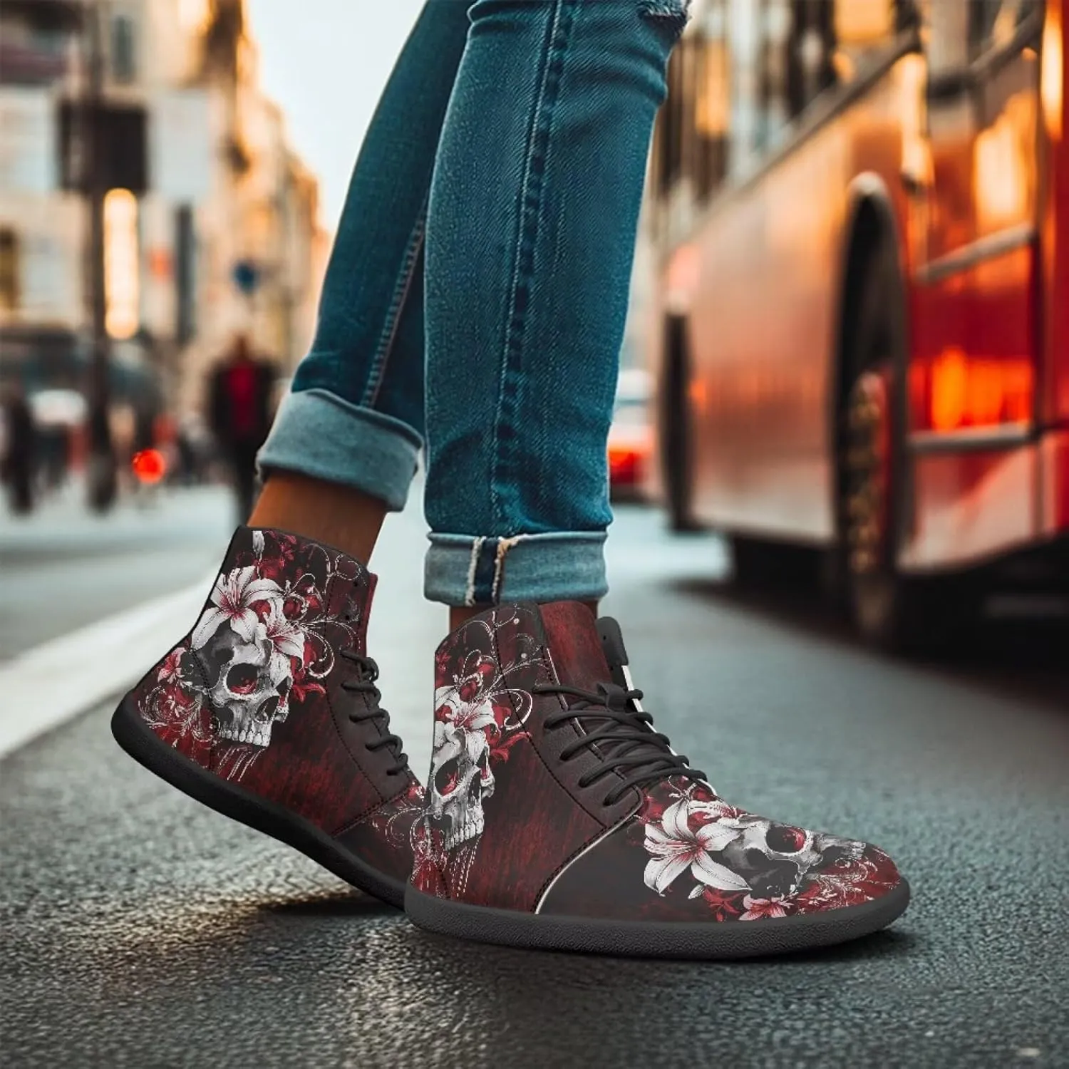 Skull High Top Basketball Barefoot Shoes for Men Women Casual Walking Work Shoes Running Sneakers