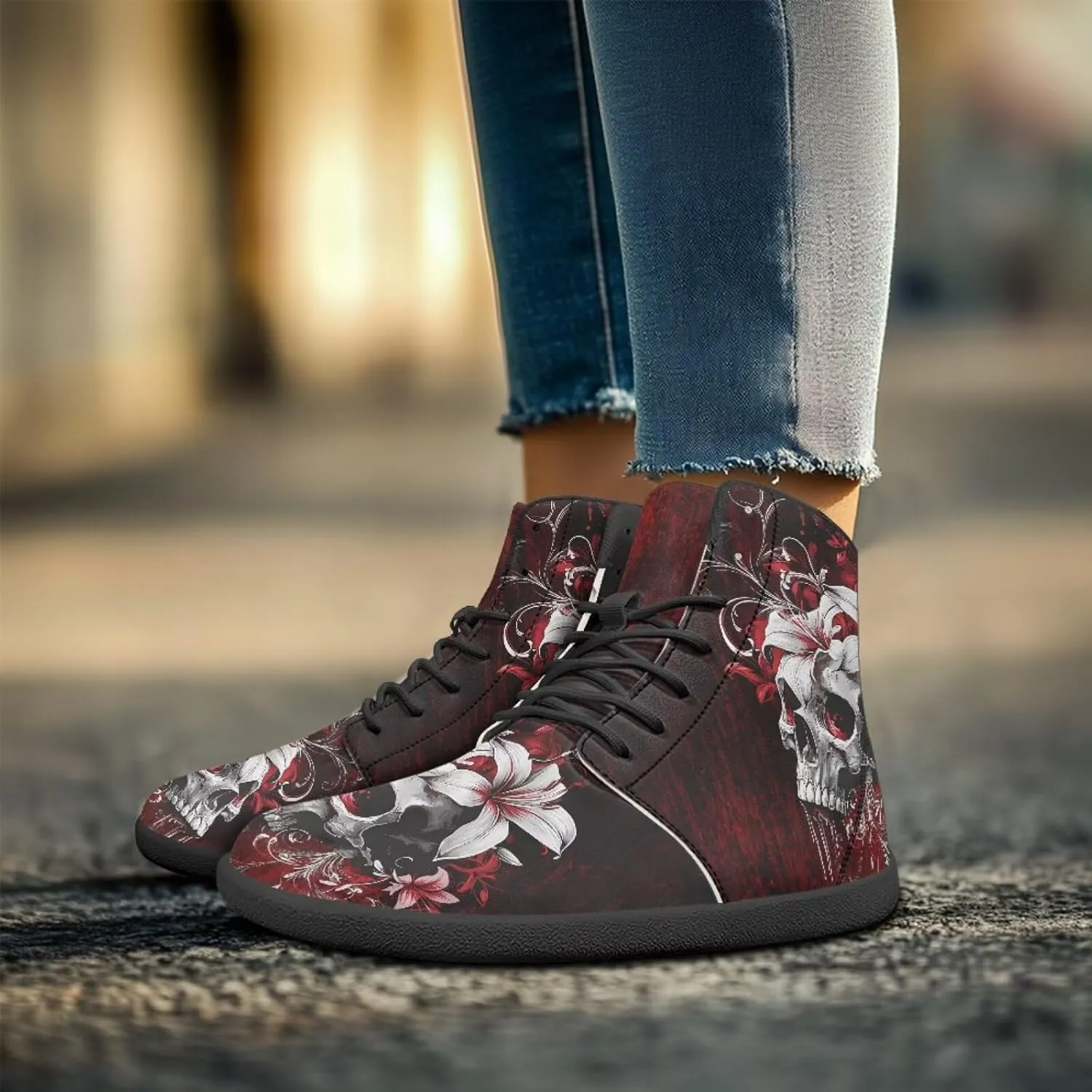 Skull High Top Basketball Barefoot Shoes for Men Women Casual Walking Work Shoes Running Sneakers