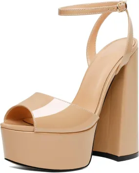 Soireelady Women Platform Sandals Chunky Block High Heels Peep Toe Heeled Sandals Slingback Sky High Heels Sexy Ankle Strap Summer Shoes for Party Evening Cocktail