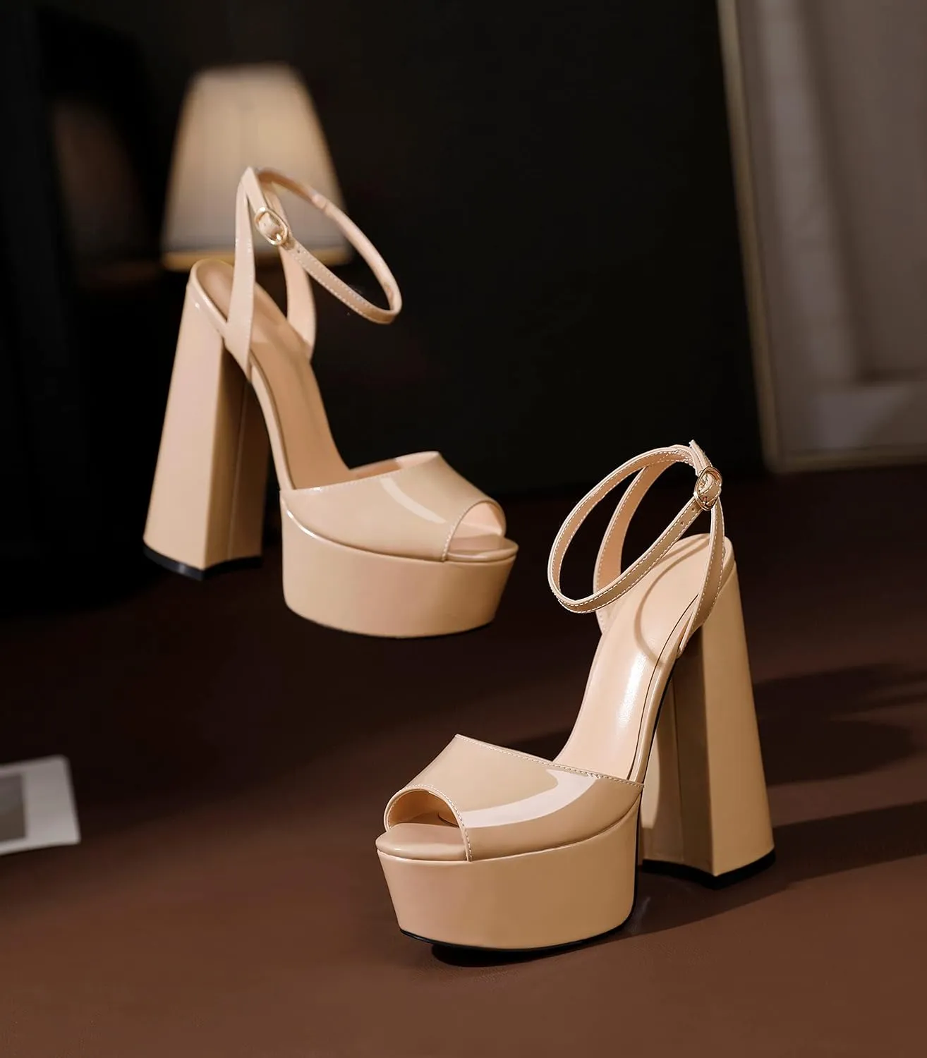 Soireelady Women Platform Sandals Chunky Block High Heels Peep Toe Heeled Sandals Slingback Sky High Heels Sexy Ankle Strap Summer Shoes for Party Evening Cocktail