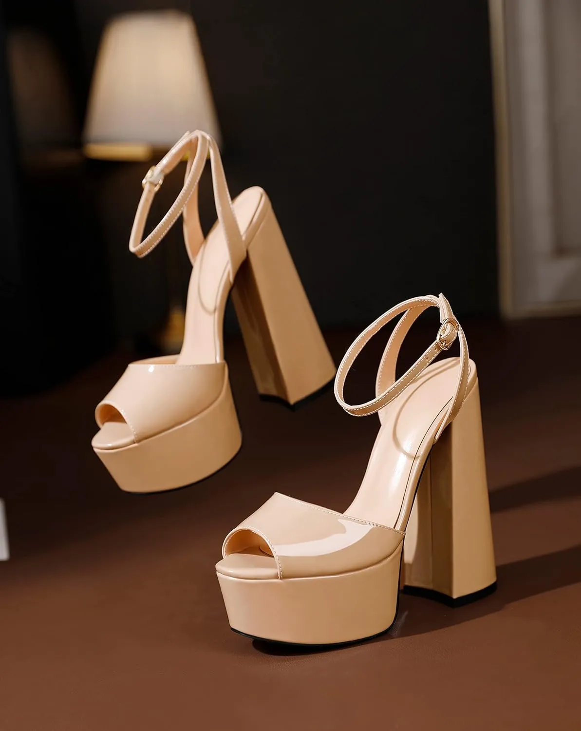 Soireelady Women Platform Sandals Chunky Block High Heels Peep Toe Heeled Sandals Slingback Sky High Heels Sexy Ankle Strap Summer Shoes for Party Evening Cocktail