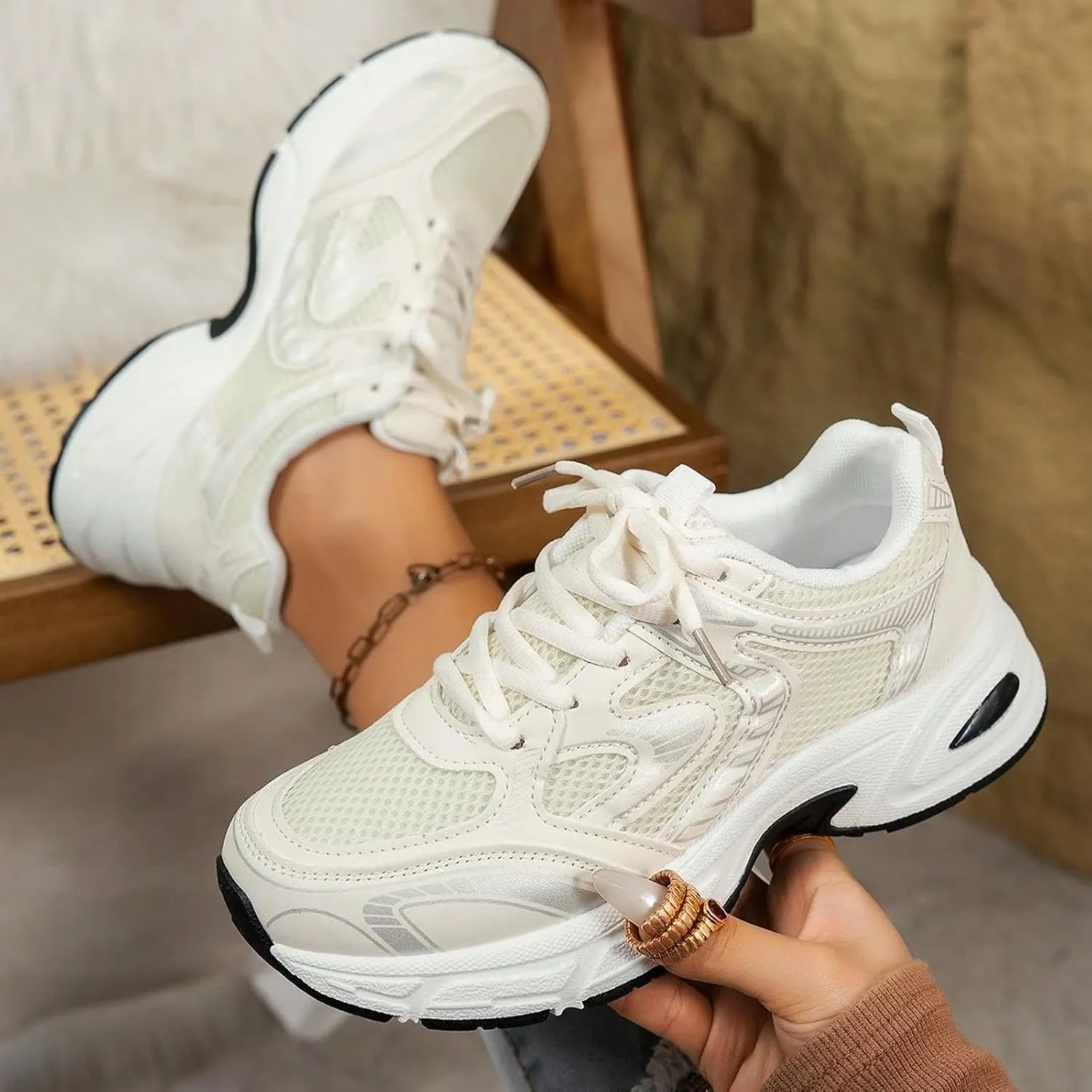 Walking Platform Shoes for Women 2025 Low-Top Slip On Air Cushioned Lace Up Casual Shoe Arch Support Jogging Tennis Sneakers Plantar Fasciitis Breathable Comfy Lightweight Footwear for Gym Travel
