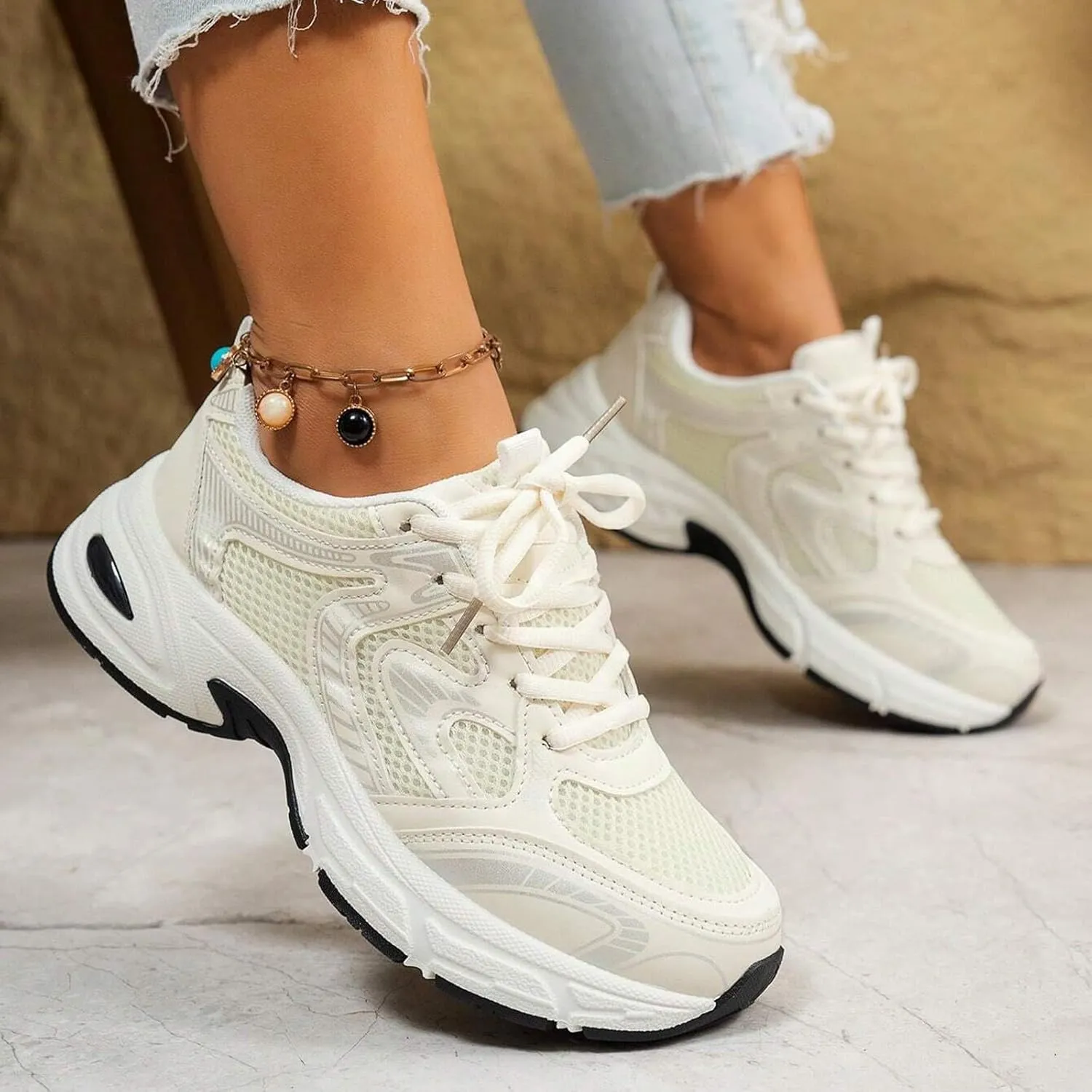 Walking Platform Shoes for Women 2025 Low-Top Slip On Air Cushioned Lace Up Casual Shoe Arch Support Jogging Tennis Sneakers Plantar Fasciitis Breathable Comfy Lightweight Footwear for Gym Travel