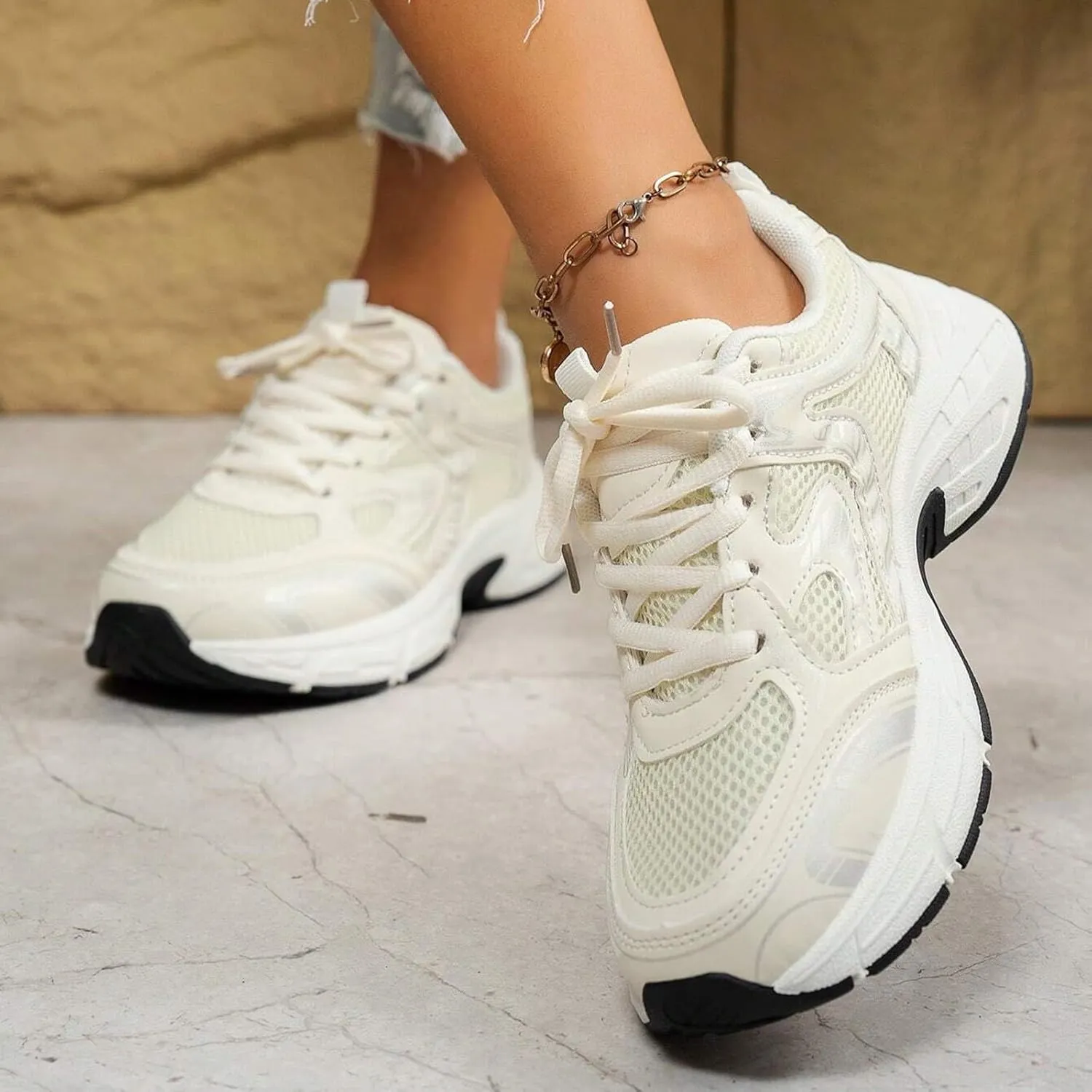 Walking Platform Shoes for Women 2025 Low-Top Slip On Air Cushioned Lace Up Casual Shoe Arch Support Jogging Tennis Sneakers Plantar Fasciitis Breathable Comfy Lightweight Footwear for Gym Travel