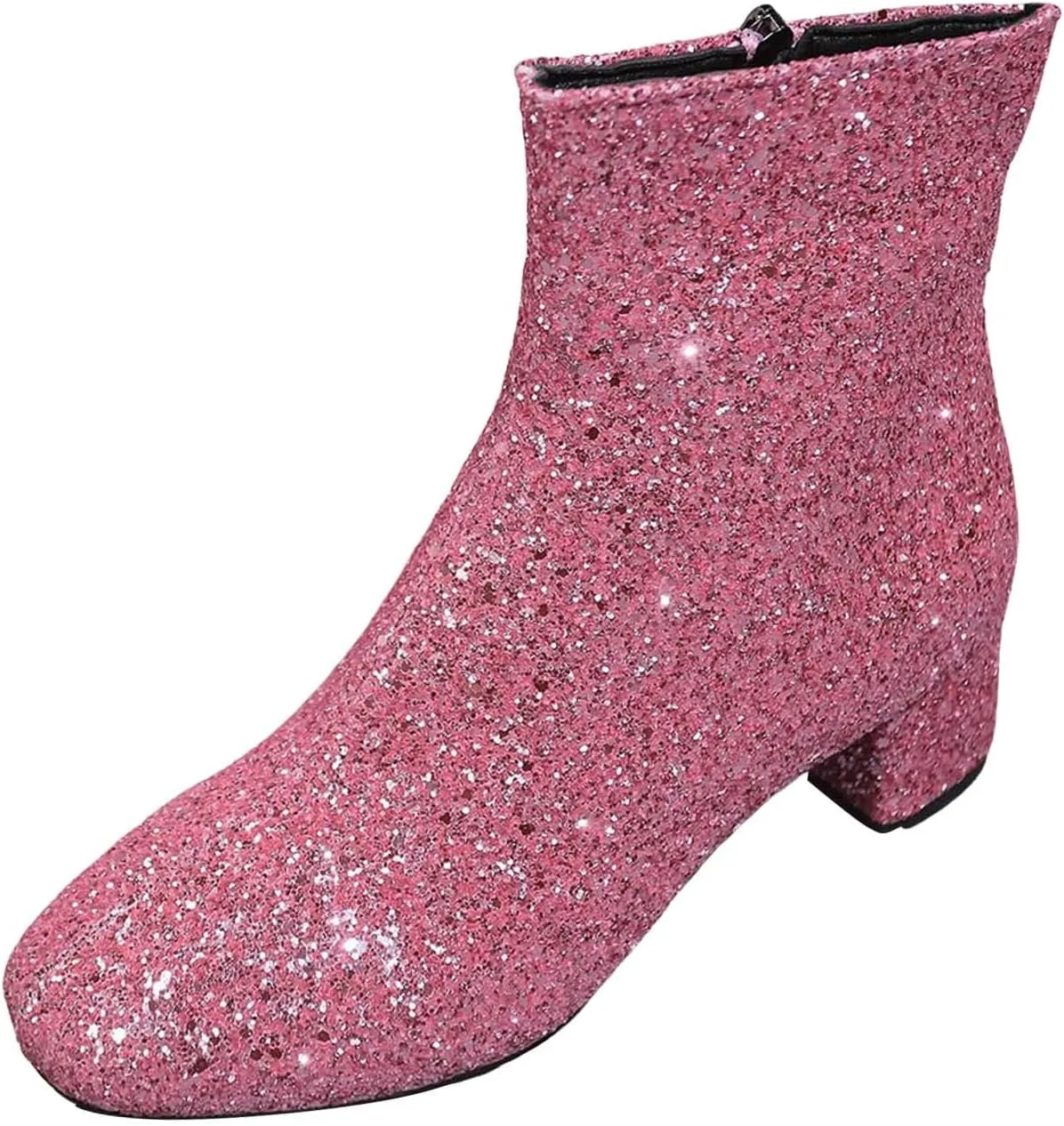 Womens Ankle Boots Sparkly Glitter Dress Boots Chunky Low Heel Short Fall Boots with Zipper Wedding Party Dress Shoes