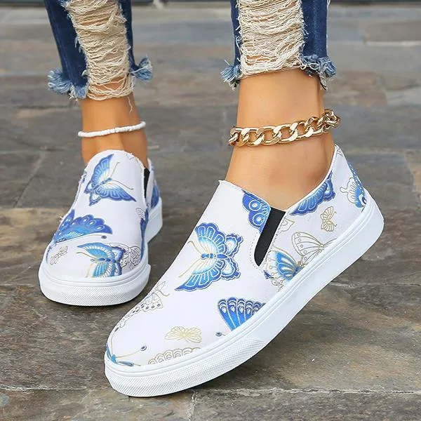 Women's Casual Butterfly Print Elastic Slip-On Flats 91005414S