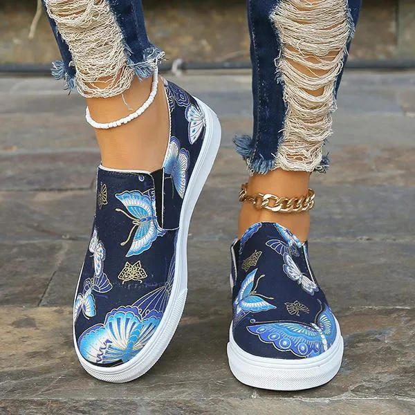 Women's Casual Butterfly Print Elastic Slip-On Flats 91005414S