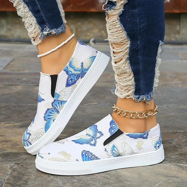 Women's Casual Butterfly Print Elastic Slip-On Flats 91005414S