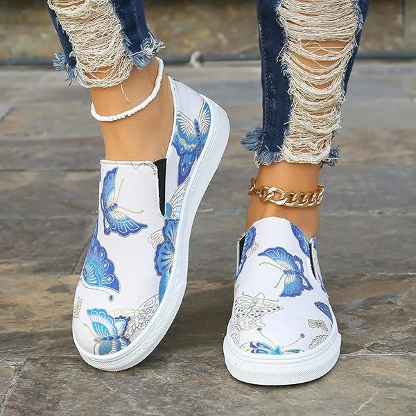 Women's Casual Butterfly Print Elastic Slip-On Flats 91005414S