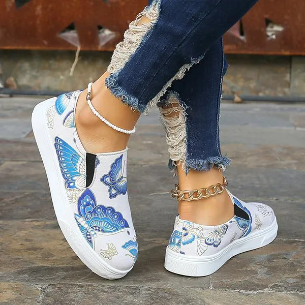 Women's Casual Butterfly Print Elastic Slip-On Flats 91005414S