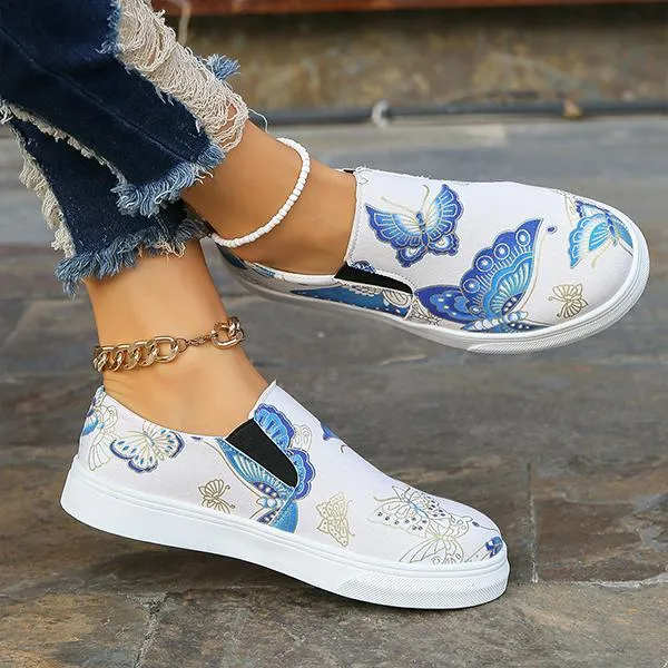 Women's Casual Butterfly Print Elastic Slip-On Flats 91005414S