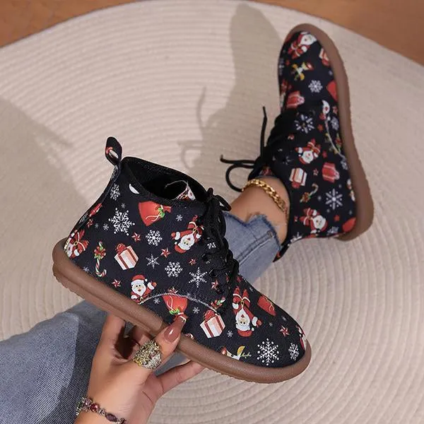 Women's Casual Christmas Cartoon Print Short Boots 55949977S