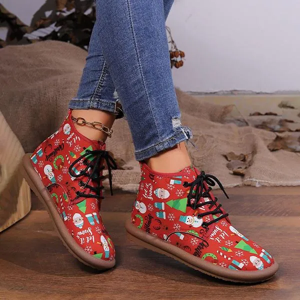 Women's Casual Christmas Cartoon Print Short Boots 55949977S