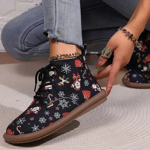 Women's Casual Christmas Cartoon Print Short Boots 55949977S
