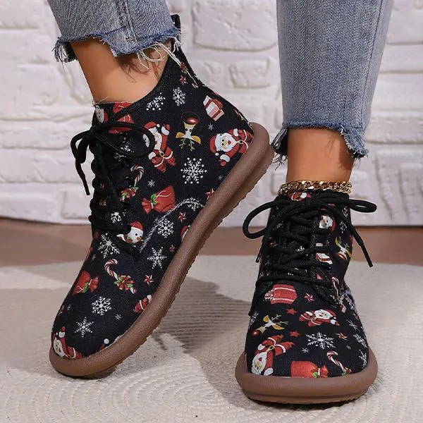 Women's Casual Christmas Cartoon Print Short Boots 55949977S