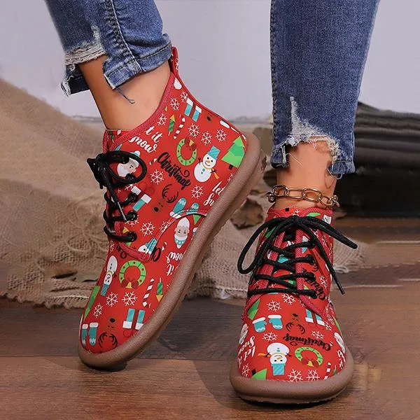 Women's Casual Christmas Cartoon Print Short Boots 55949977S