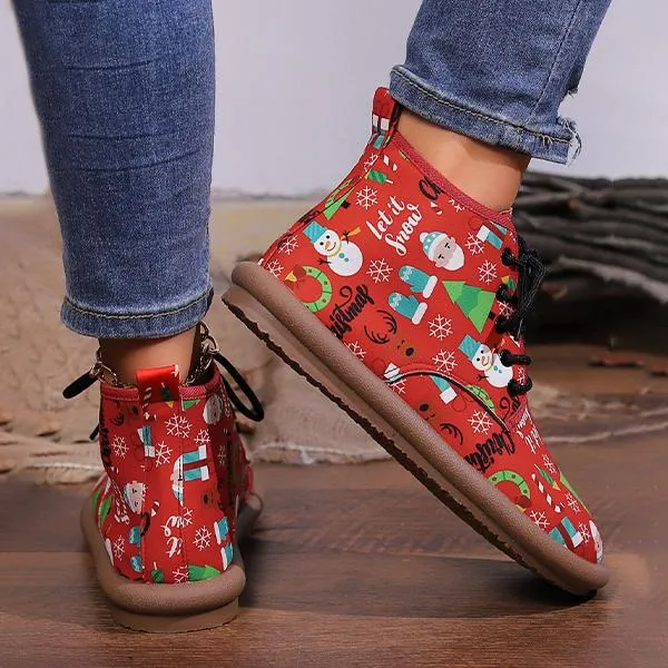 Women's Casual Christmas Cartoon Print Short Boots 55949977S