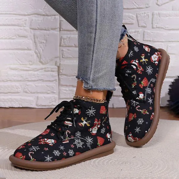 Women's Casual Christmas Cartoon Print Short Boots 55949977S