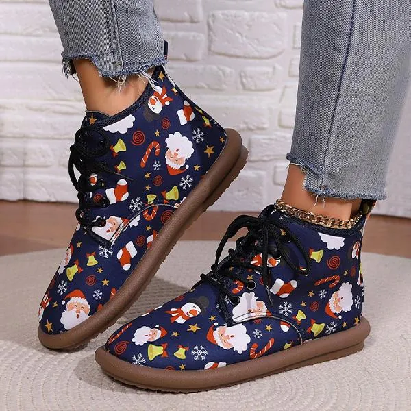 Women's Casual Christmas Cartoon Print Short Boots 55949977S