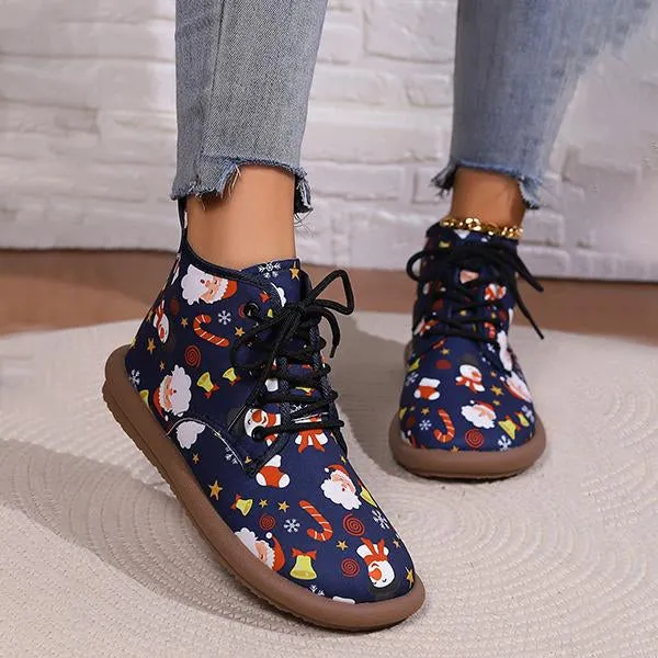 Women's Casual Christmas Cartoon Print Short Boots 55949977S
