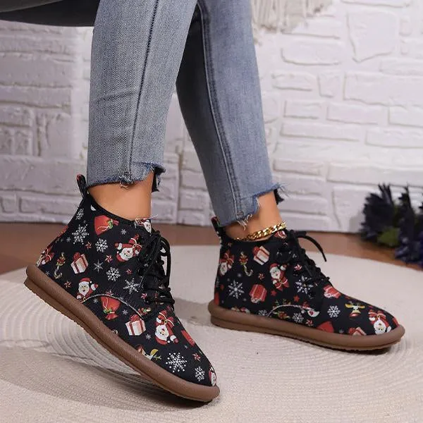 Women's Casual Christmas Cartoon Print Short Boots 55949977S