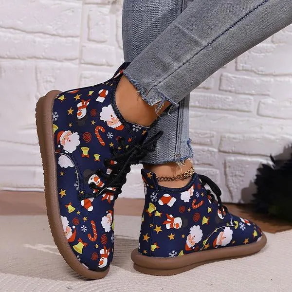 Women's Casual Christmas Cartoon Print Short Boots 55949977S