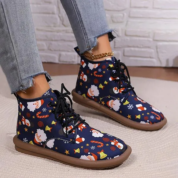 Women's Casual Christmas Cartoon Print Short Boots 55949977S