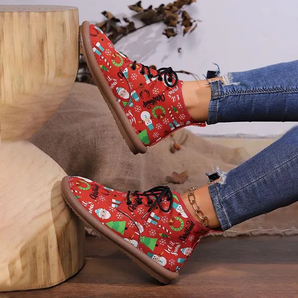 Women's Casual Christmas Cartoon Print Short Boots 55949977S