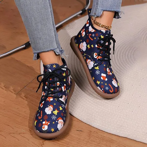 Women's Casual Christmas Cartoon Print Short Boots 55949977S