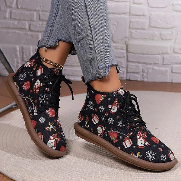 Women's Casual Christmas Cartoon Print Short Boots 55949977S