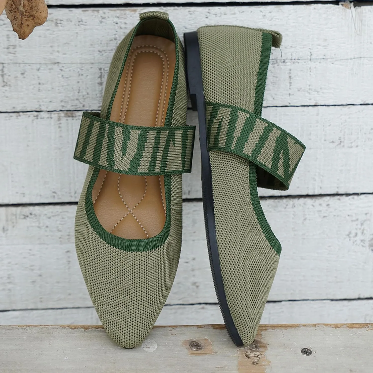 Womens Orthopedic Ballet Flats with Arch Support Breathable Knit Mesh Casual Shoe Wide Strap Dress Flats for Walking