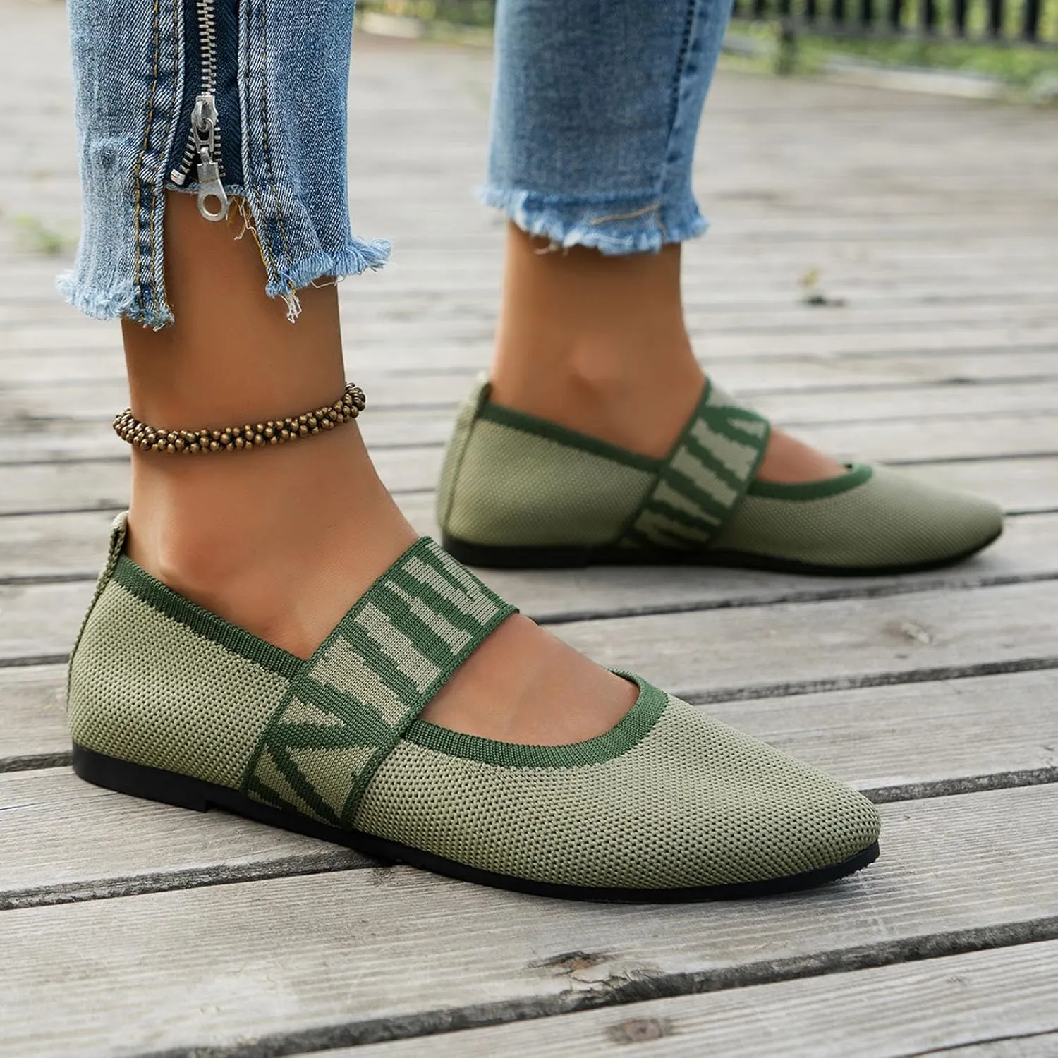 Womens Orthopedic Ballet Flats with Arch Support Breathable Knit Mesh Casual Shoe Wide Strap Dress Flats for Walking