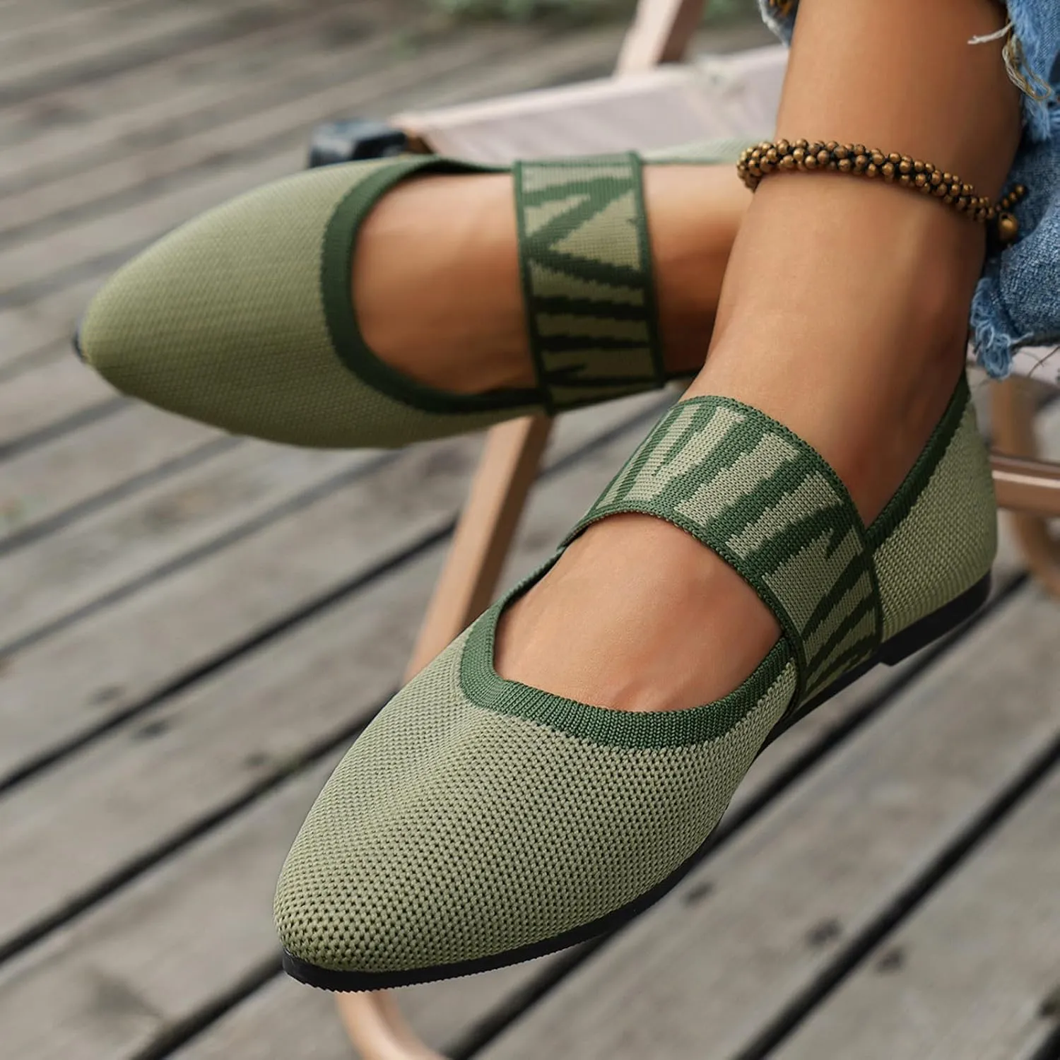 Womens Orthopedic Ballet Flats with Arch Support Breathable Knit Mesh Casual Shoe Wide Strap Dress Flats for Walking