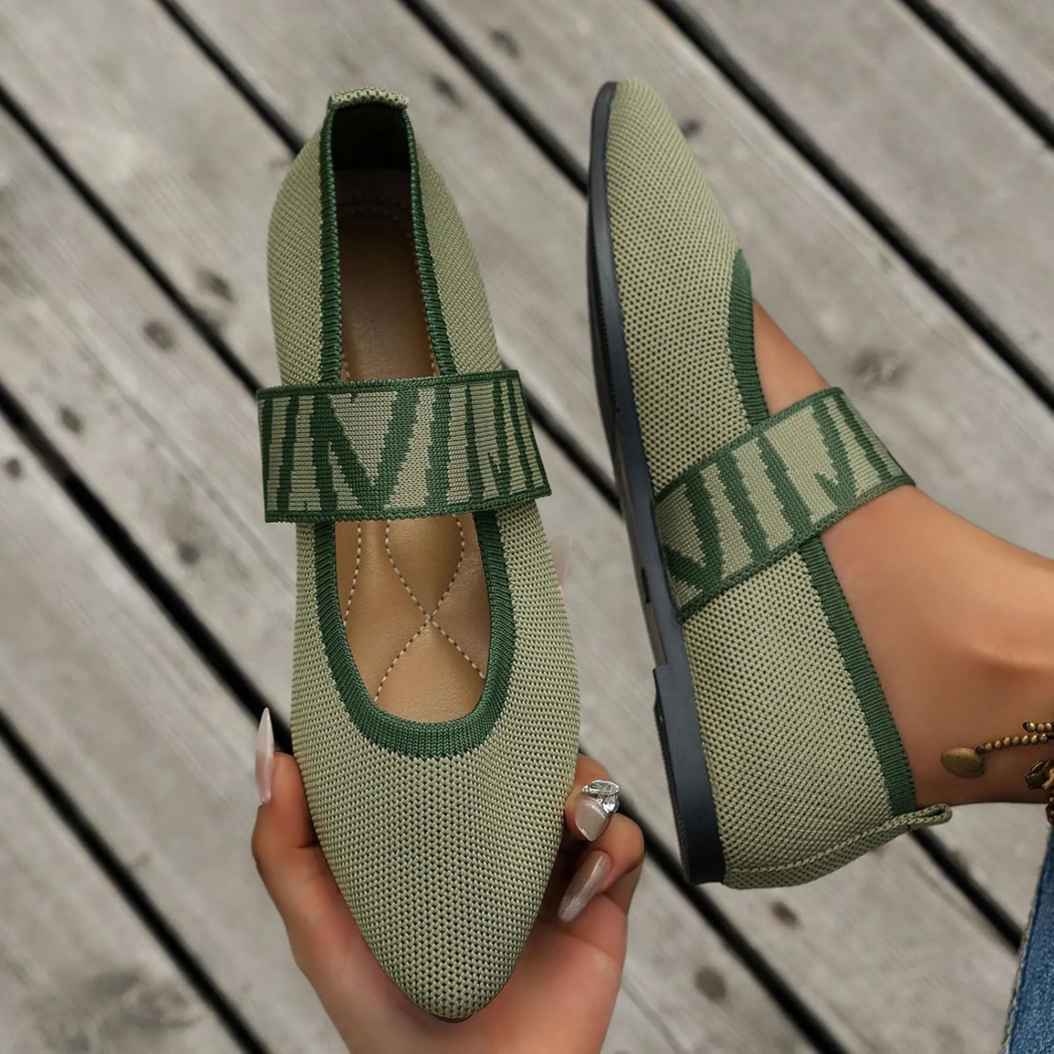 Womens Orthopedic Ballet Flats with Arch Support Breathable Knit Mesh Casual Shoe Wide Strap Dress Flats for Walking