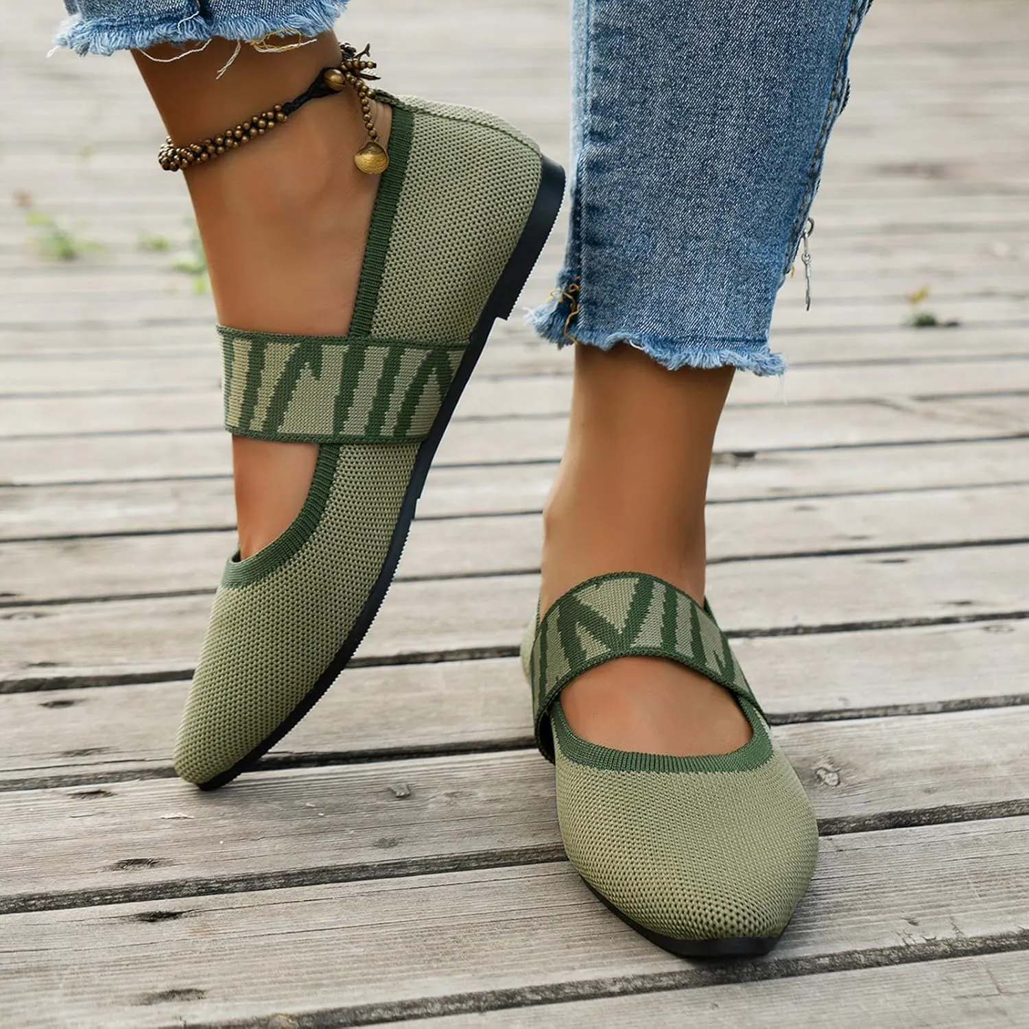 Womens Orthopedic Ballet Flats with Arch Support Breathable Knit Mesh Casual Shoe Wide Strap Dress Flats for Walking