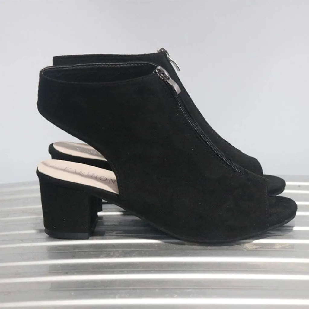 ZBYY Women's Peep Toe Heel Sandals,Summer Cutout Side Strap Chunky Low Heel Sandals Zipper Backless Pump Dress Sandals