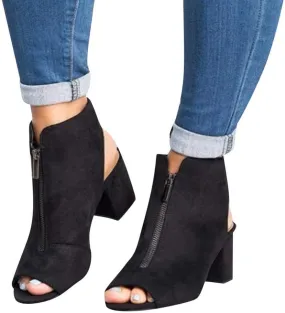 ZBYY Women's Peep Toe Heel Sandals,Summer Cutout Side Strap Chunky Low Heel Sandals Zipper Backless Pump Dress Sandals