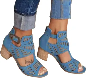 ZBYY Women's Peep Toe Sandals Summer Double Buckle Cutout Side Strap Sandals Chunky Block Low Heel Ankle Strap Sandals