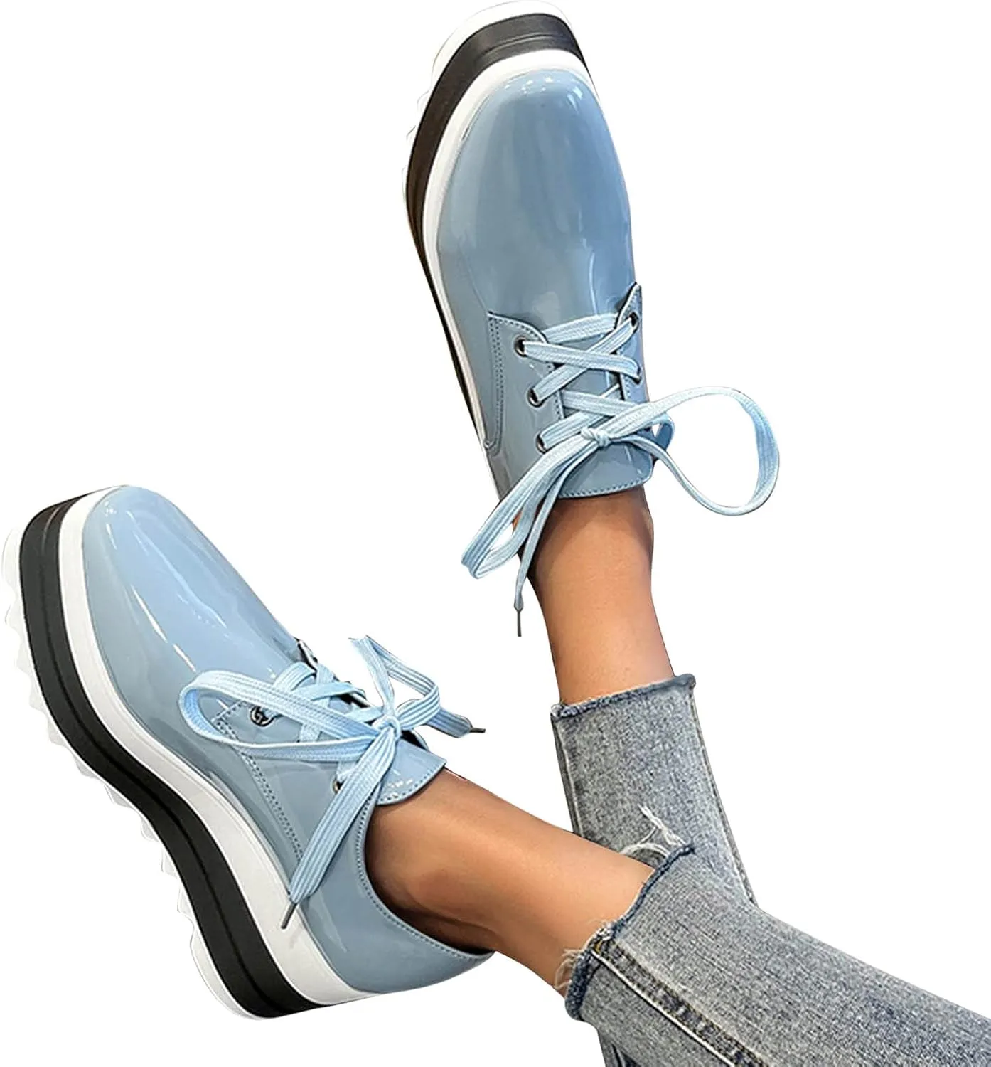 ZSpzx Women Casual Platform Shoes Lace Up Non Slip Solid Color Round Toe Running Shoes Low Top Comfortable Closed Toe Air Cushioned Lightweight Sneakers for Gym Travel Daily Wear