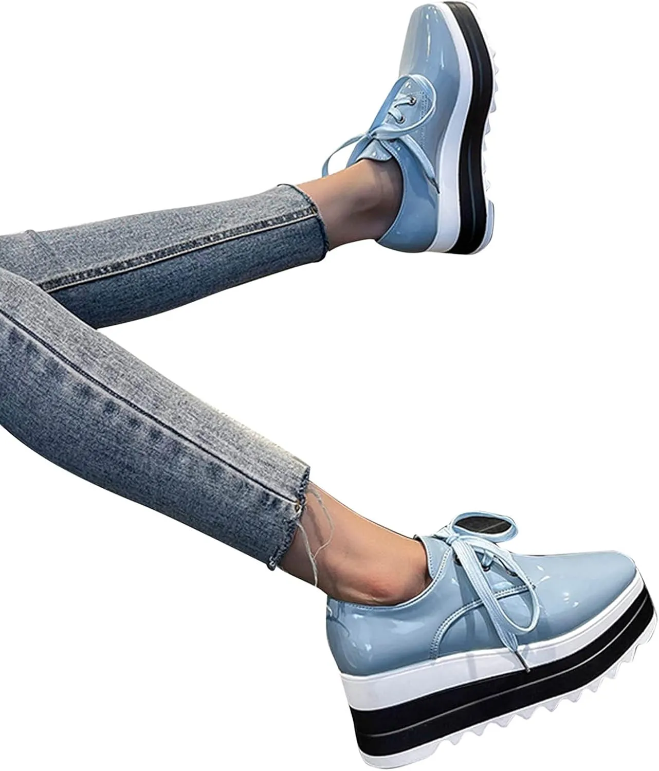 ZSpzx Women Casual Platform Shoes Lace Up Non Slip Solid Color Round Toe Running Shoes Low Top Comfortable Closed Toe Air Cushioned Lightweight Sneakers for Gym Travel Daily Wear